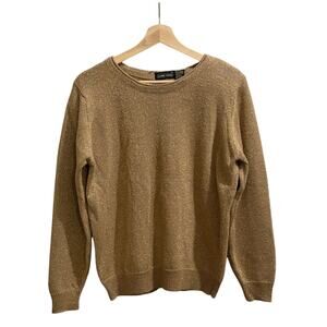 Vintage Jeanne Pierre Sweater Small Gold Metallic Lambswool Blend Pullover Knit